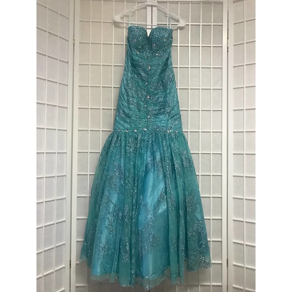 Diamond Teal Mermaid Gown - Picture 1 of 4
